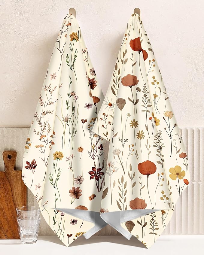 Microfiber Kitchen Towels - Set of 2 Dish Towels for Kitchen 18 x 26 Inch Home Decoration Grow Flower Cute Spring Hand Towels Soft & Absorbent Aesthetic Design