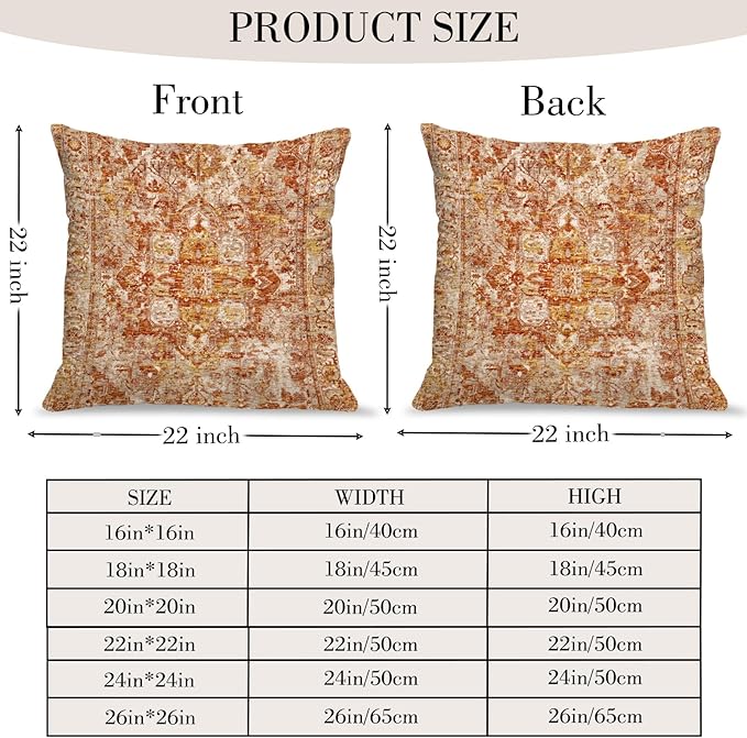 Boho Throw Pillow Covers 22x22 inch Set of 2,Boho Vintage Carpet Pattern Antique Ethnic Decor Double Sided Pattern Cushion Cover Soft Pillow Case Living Sofa Room Bed Square Pillow Cover