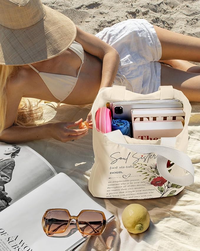 Aesthetic Heavy Canvas Tote Bag with Pocket for Women, Cloth Gusseted Totes Bag with Pattern for Shopping