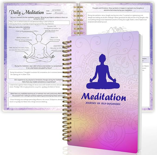 A5 Meditation Journal: Daily Reflection Notebook for Spiritual Serenity & Self-Discovery - Ideal Gift for Beginners, 100gsm Thick Paper, Twin-Wire Binding