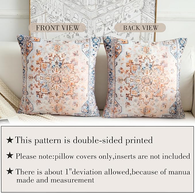 Boho Throw Pillow Covers 26x26 inch Set of 2,Boho Vintage Carpet Pattern Antique Ethnic Decor Double Sided Pattern Cushion Cover Soft Pillow Case Living Sofa Room Bed Square Pillow Cover