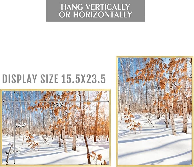 Golden State Art, 16x24 Aluminum Picture Frame, Gold Metal Thin Poster Frames for 16 x 24 inch Photo, Acrylic Front, Wall Hook for Horizontal or Vertical Display, 3 Pack