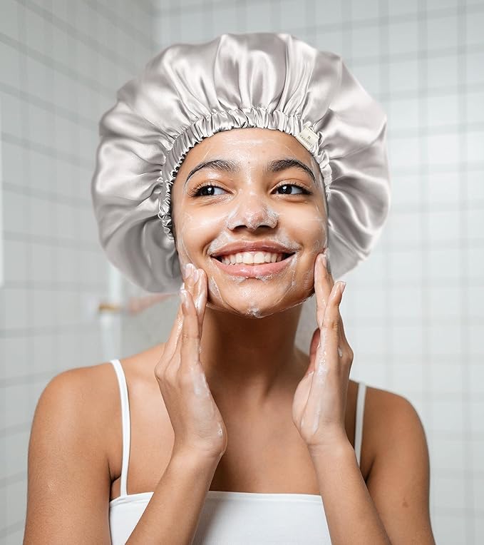 YANIBEST Adjustable Silk Bonnet Double Layer Satin Bonnet Hair Bonnet for Sleeping Bonnets for Women Hats Curly Natural Hair, Ash Grey