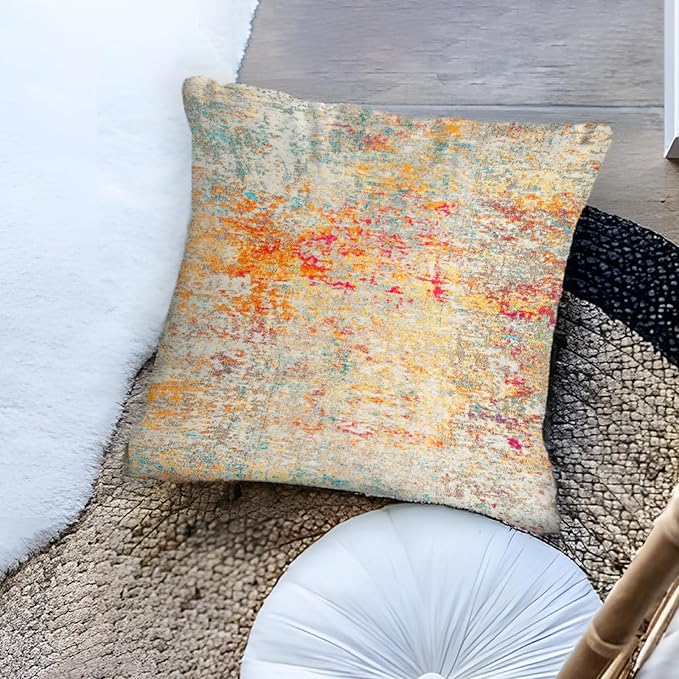 Boho Floral Throw Pillow Covers 18x18 inch Set of 2,Cream Boho Rug Geometric Floral Pattern Decor Double Sided Pattern Cushion Cover Soft Pillow Case Living Sofa Room Bed Square Pillow Cover