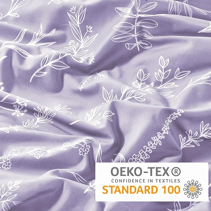 MUXHOMO Duvet Cover Full Size, Reversible Floral Lavender Duvet Cover Set with Zipper Closure, 3 Pieces Botanical Patterns Soft Microfiber Bedding Set with 4 Ties (80"x90", 2 Pillow Cases)