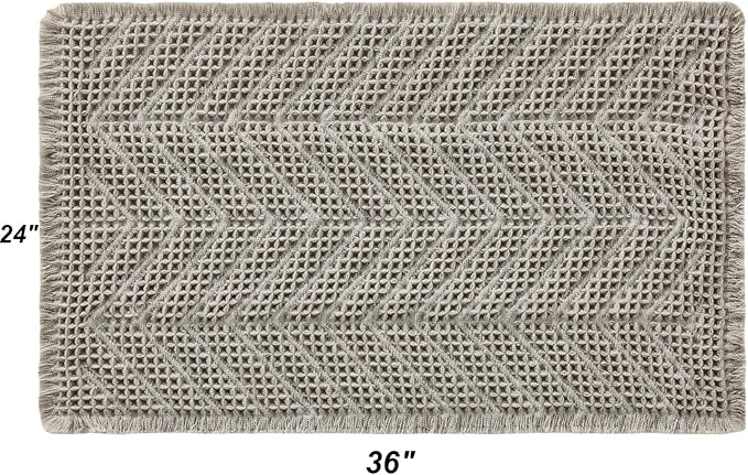 Boho Bath Mat BathDecor Rugs,Upgraded Waffle Bath Mat,Super Absorbent Non Slip Bath Carpet,Machine Washable Bath Rugs, Quick Dry Shower Mats, Ultra Soft,Gray,24" x 36"