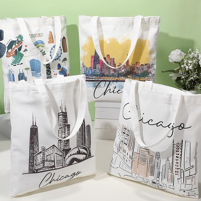 Paterr 4 Pcs City Souvenir Tote Bag-New York Chicago Seattle Los Angeles Boston San Francisco Paris Italy Las Vegas Nashville