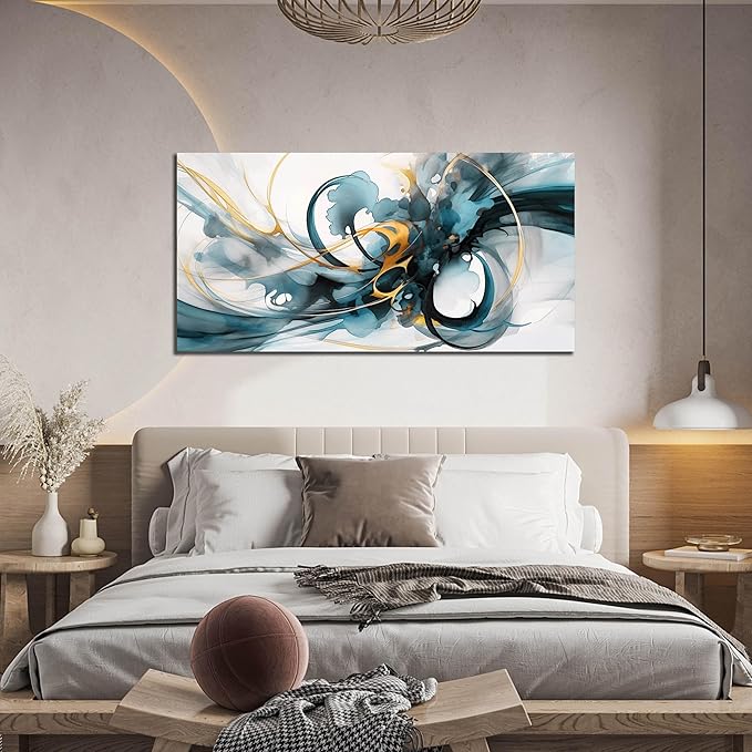 LAOTOART Abstract Painting Canvas Wall Art for Living Room - Blue Wall Decor Bedroom - Modern Wall Art for Office Size 24" x 48"