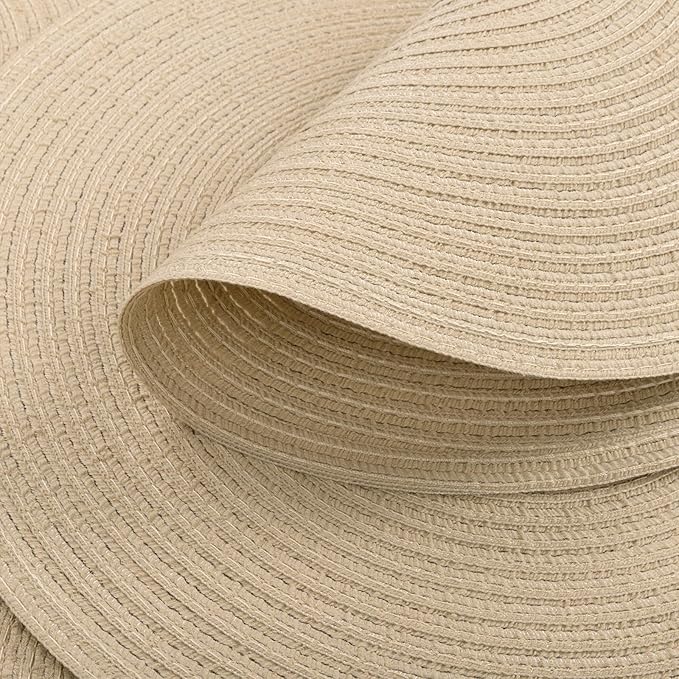 SHACOS 15 inch Round Braided Placemats Set of 6 Non Slip Heat Resistant Round Table Mats Fabric Place Mats for Dinner Party Table Decoration (Light Beige, 6)
