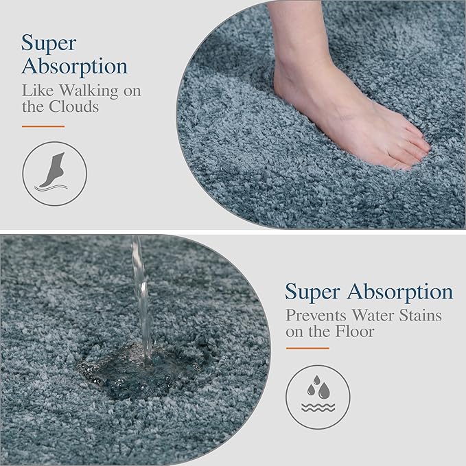 Walensee Contour Rug (20x24, Slate) Non Slip Bath Mat, Soft Microfiber Shaggy Mat, Machine Washable U Shape Toilet Rug