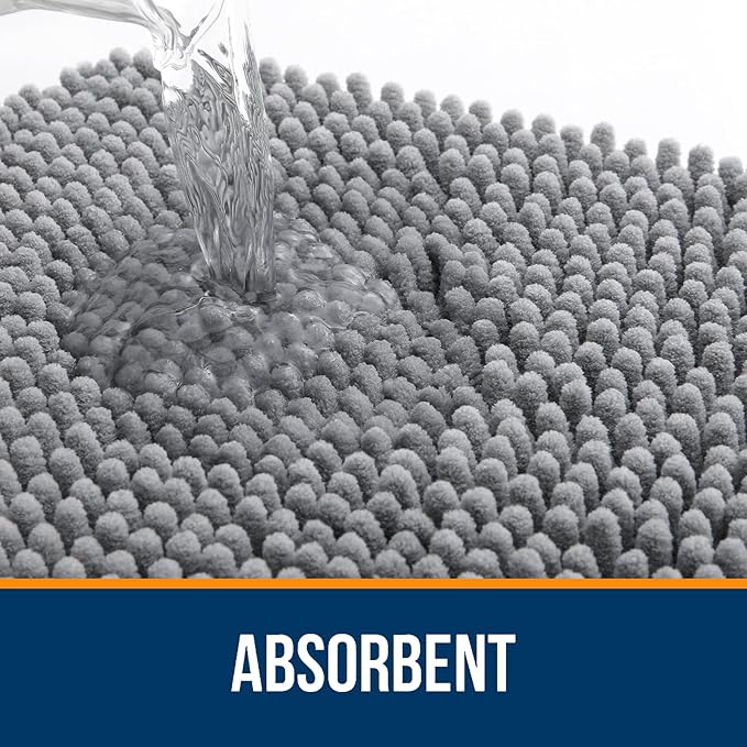 OLANLY Bathroom Rugs 36x24, Extra Soft Absorbent Chenille Bath Rugs, Rubber Backing Quick Dry, Machine Washable Bath Mats for Bathroom Floor, Tub and Shower, Home Decor Accessories, Grey