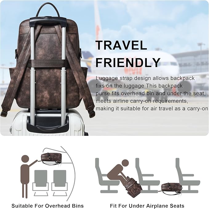 Leather Laptop Backpack for Women, 15.6 Inch Laptop Travel Backpack Purse Large Capacity Computer Bag, Casual Daypack Nurse Bag College Bookbag for School, Coffee