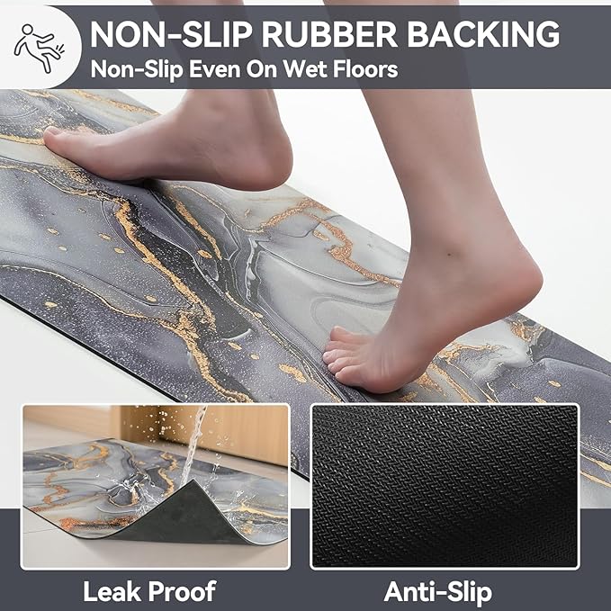 Non Slip Bath Mat Ultra Thin Bathroom Rug Fit Under Door, Rubber Backing Quick Dry Super Absorbent Washable Shower Bath Mats Grey 20x32