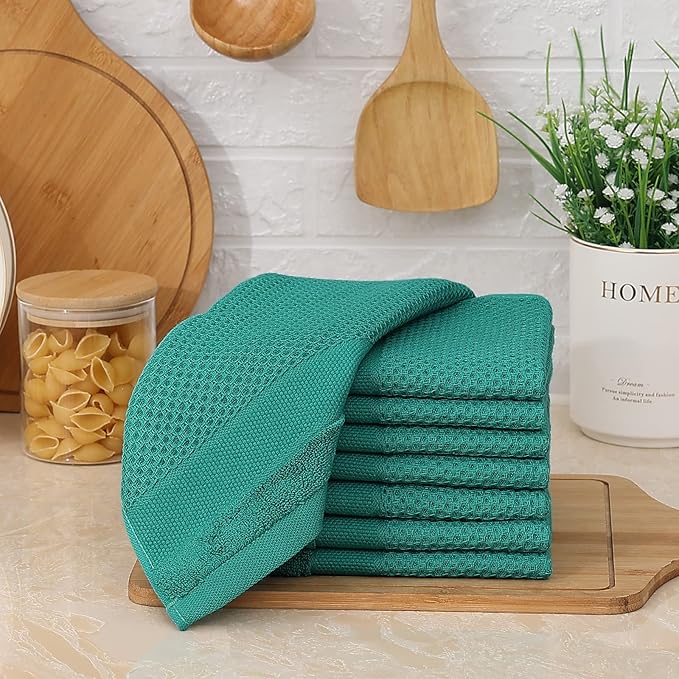 Homaxy 100% Cotton Dish Cloths, 6 Pack - 12 x 12 Inches, Waffle Weave Super Soft and Absorbent Dish Towels Quick Drying Dishcloths, Green