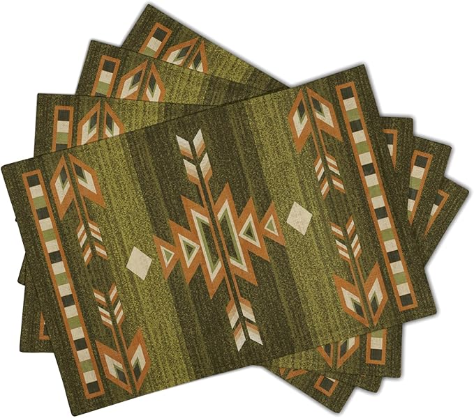 Giwawa Southwestern Placemats Set of 4 Rustic Green Tribal Geometric Decorative Table Mat Antique Native American Heat Resistant Washable Place Mats 12x18Inch for Dining Kitchen Farmhouse Decor