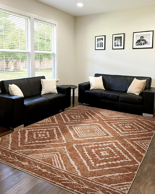 Area Rug 6x9 Rug Machine Washable Non-Slip Low Pile Print Pattern Western Rug for Living Room Bedroom Entryway Tribal Series -Yellowbrown/Cream