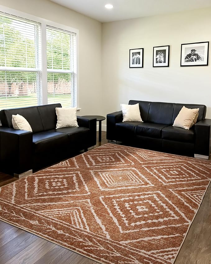 Area Rug 4x6 Rug Machine Washable Non-Slip Low Pile Print Pattern Western Rug for Living Room Bedroom Entryway Tribal Series -Yellowbrown/Cream