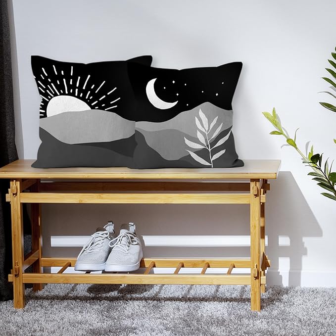 HIWX Boho Pillow Covers, Boho Sun Moon Mountains Decorative Pillowcase Throw Pillow Cover 18x18,Boho Throw Pillows,Boho Sun Desert for Sofa Bed Room Home Bedroom Decor Set of 2 Pillow Case（Black2）