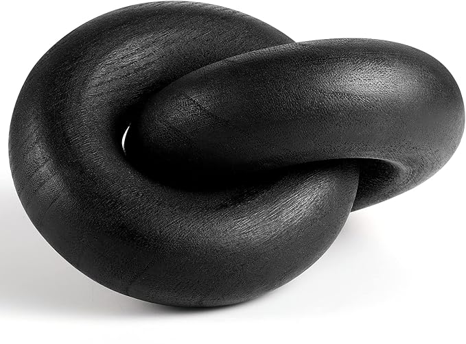 Wood Chain Decor, 2-Link Decorative Chain Hand Carved Boho Wood Knot Decor for Bookshelf Desk Living Room Coffee Table Farmhouse Ornament (Black)