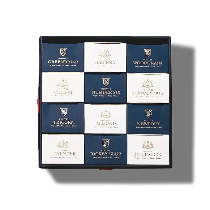 Caswell-Massey Natural Bar Soap for Men & Women, Moisturizing Body Soap Bar for All Skin Types, Made with Essential Oils & Plant-Based Formula for Soft Skin, Multi Scents, 12 Bars x 5.8 oz Gift Set