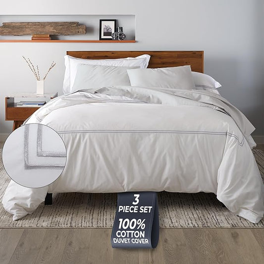 Ella Jayne Duvet Cover Queen Size (3 Pieces), 100% Cotton Percale, Full/Queen, Soft, Breathable & Lightweight, Including Duvet Cover (1 Piece) 90 x 90 Inches with 2 Pillow Shams (Silver Design)