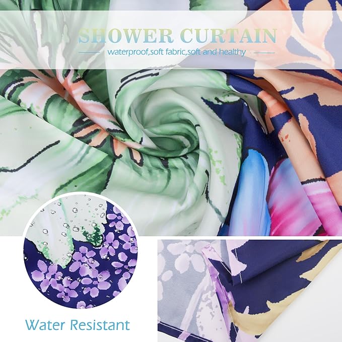 Aimego Long Floral Shower Curtain - Boho Spring Colorful Bright Blossom Bohemian Flowers Fabric Cloth Bath Shower Curtain Set with 12 Hooks Bathroom Decor Bathtub Curtain, 72"x78"