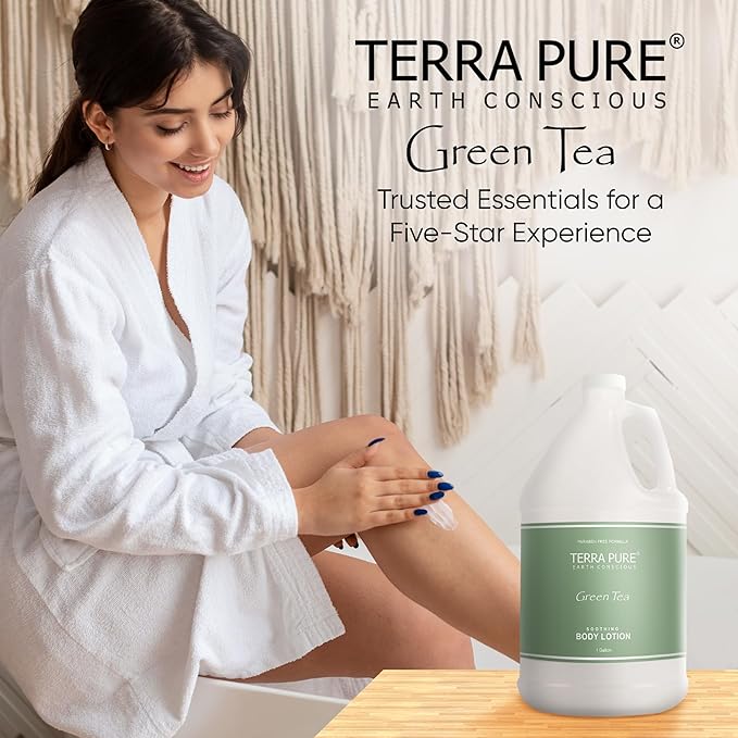 Terra Pure Green Tea Hotel Body Lotion | 1 Gallon | For Hospitality & Vacation Rentals to Refill Dispensers | (Set of 4)