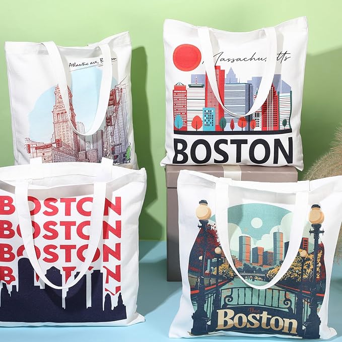 Paterr 4 Pcs City Souvenir Tote Bag-New York Chicago Seattle Los Angeles Boston San Francisco Paris Italy Las Vegas Nashville
