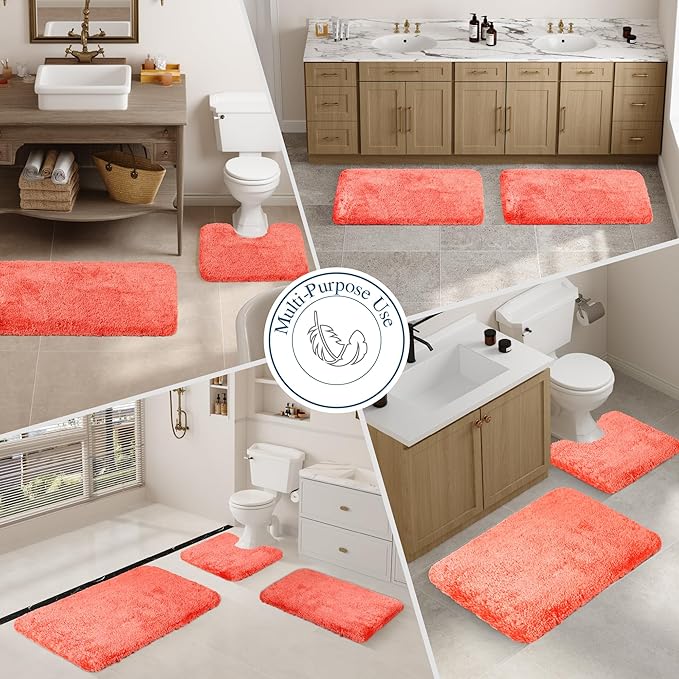 Walensee Bath Rug for Bathroom Non Slip Bathroom Mat (20 x 32, Iiving Coral) Water Absorbent Soft Microfiber Shaggy Rug Machine Washable Bath Mat Thick Plush Shower Mat