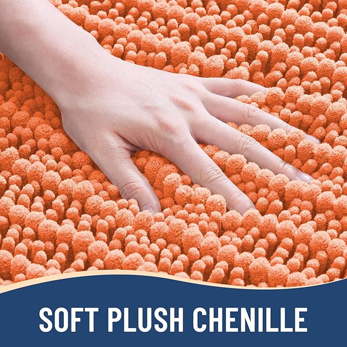 Arotive Luxury Chenille Bathroom Rug Mat, Extra Soft Thick Absorbent Shaggy Bath Rugs, Non-Slip Machine Wash Dry, Plush Bath Mats for Bathroom, Shower and Tub, 54x24, Coral