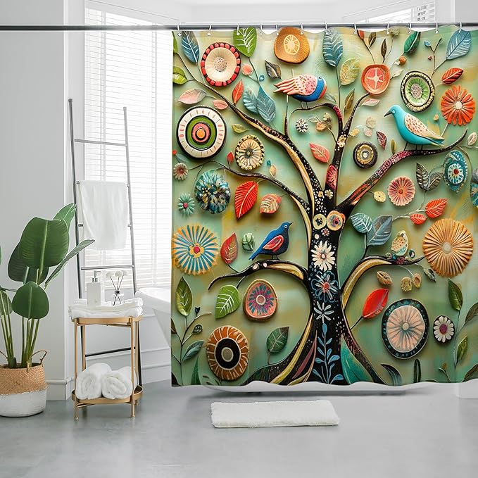 Bohemian Bathroom Curtain Colorful Boho Floral Print Beautiful Bright Polyester Fabric Cloth Shower Curtain for Bathroom Decoration, 72"x72"