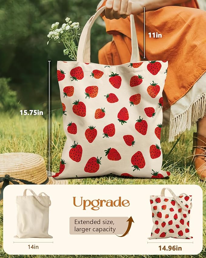 Aesthetic Tote Bag for Girls - with Magnetic Buckle and Zipper Inner Pocket for Women Lady Canvas Cotton Tote Bag