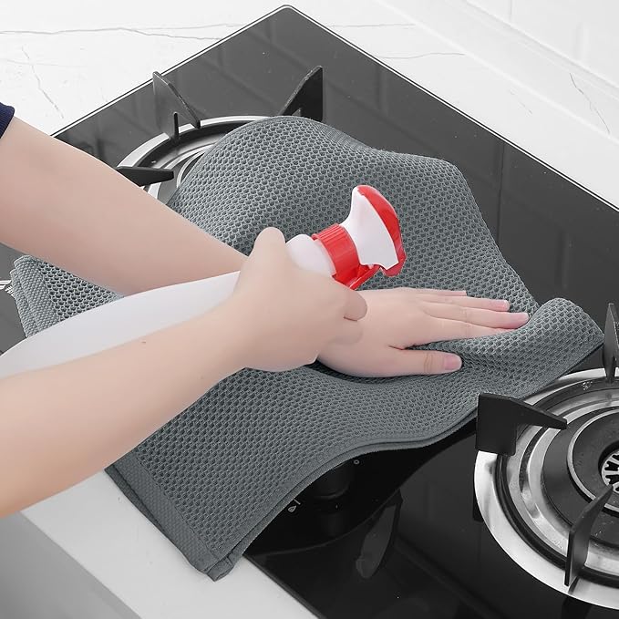 Homaxy 100% Cotton Waffle Weave Kitchen Dish Towels, Ultra Soft Absorbent Quick Drying Cleaning Towel, 13 x 28 Inches, 12-Pack, Grey