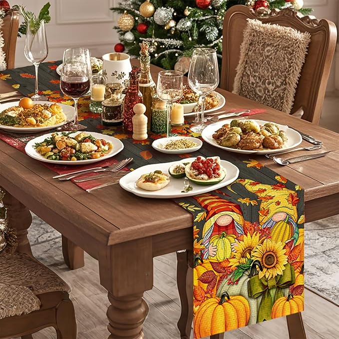 Autumn Fall Burlap Table Runner Seasonal Spring Fall Kitchen Dining Linen Table Decoration for Indoor Outdoor Home Party Dinner 13x72 Inch