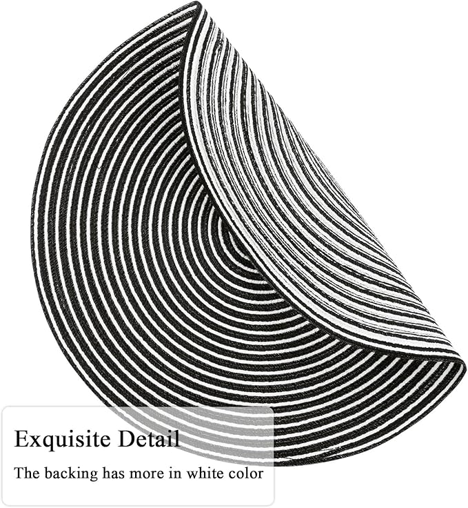 SHACOS 15 inch Round Braided Placemats Set of 6 Non Slip Washable Fabric Kitchen Table Place Mats Heat Resistant Table Mats for Home Wedding Party, Black White
