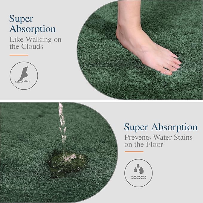 Walensee Bathroom Rug Non Slip Bath Mat (16 x 24, Hunter Green) Water Absorbent Soft Microfiber Shaggy Mat Machine Washable Bath Rug Thick Plush Rugs for Shower