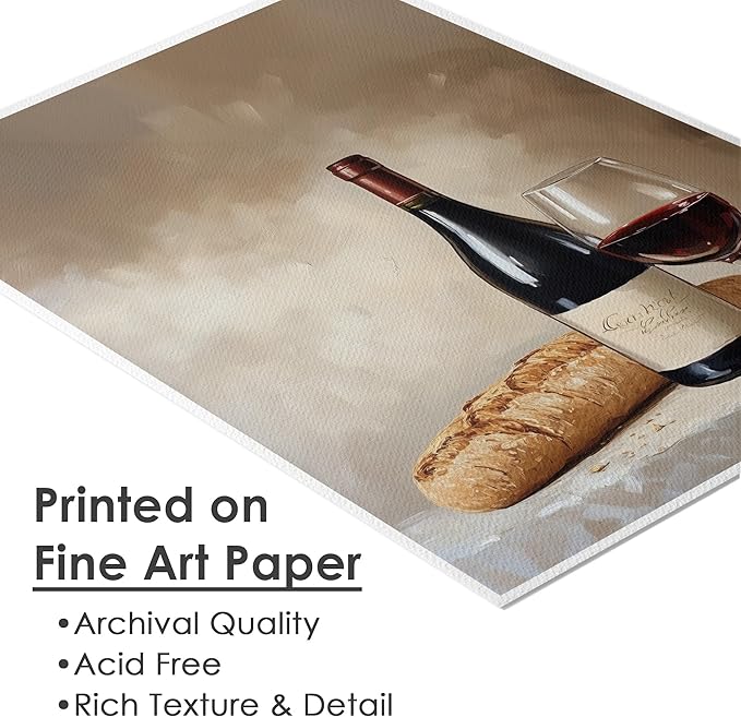 Wine & Bread Still Life Art Print - 8x10 | Vintage Wall Art for Kitchen Decor | Dining Room Wall Pictures for Farmhouse | Rustic Wall Pictures for Living Room