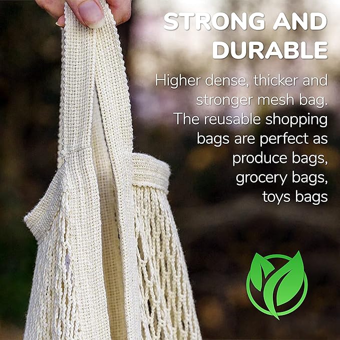 1 pack Cotton String Shopping Bags Reusable Washable Grocery Mesh Bags Organizer for Grocery Shopping Produce Net Bags with Longhandle for Fruit Vegetable Storage