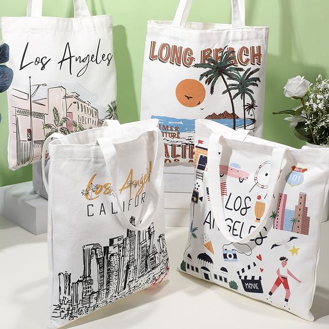 Paterr 4 Pcs City Souvenir Tote Bag-New York Chicago Seattle Los Angeles Boston San Francisco Paris Italy Las Vegas Nashville