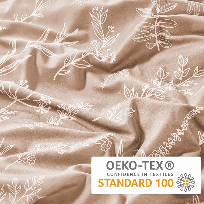 MUXHOMO Duvet Cover King Size, Reversible Floral Rosy Gold Duvet Cover Set with Zipper Closure, 3 Pieces Botanical Patterns Soft Microfiber Bedding Set (90"x104", 2 Pillow Cases 20"×36")