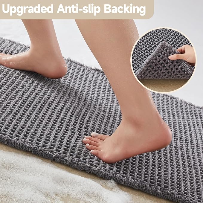 Waffle Bath Mat, Boho Bathroom Rugs Non Slip Washable Super Absorbent Quick Dry Bath Mat Farmhouse Bathroom Decor, 30"x20" Grey