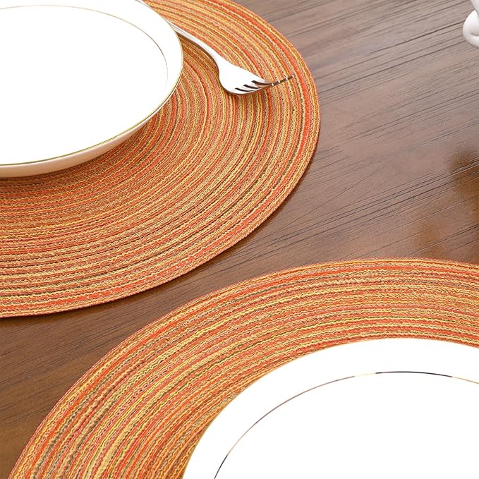 SHACOS Round Placemats Set of 4 Woven Braided Place Mats Table Placemats 15 inch Circle Place Mats Easy to Clean Table Mats Indoor Outdoor, Fall Color Mix