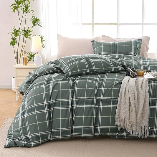 MUXHOMO Duvet Cover Full Size Floral Duvet Cover Set with Zipper Closure, Red Plaid Bedding Set, 3 Pieces, 1 Duvet Cover 80"x90" with 4 Corner Ties and 2 Pillowcases 20"x26"