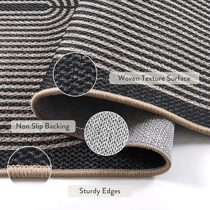 Lahome Rainbow Easy Jute Rug, 32"x48" Door Mat Black Indoor Outdoor Neutral Entryway Rug, Farmhouse Non Slip Non Shedding Lightweight Kitchen Mats for Floor Entrance