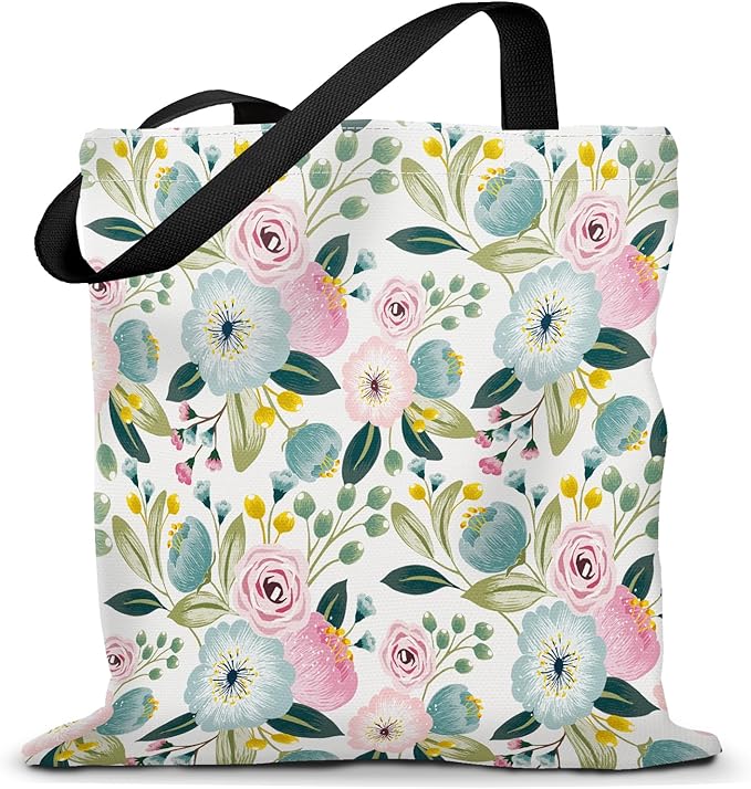 Canvas Tote Bag for Women，Cute Heavy-Duty Shoulder Bag with Zipper Pocket -Travel Tote for Grocery, Gym,Shopping