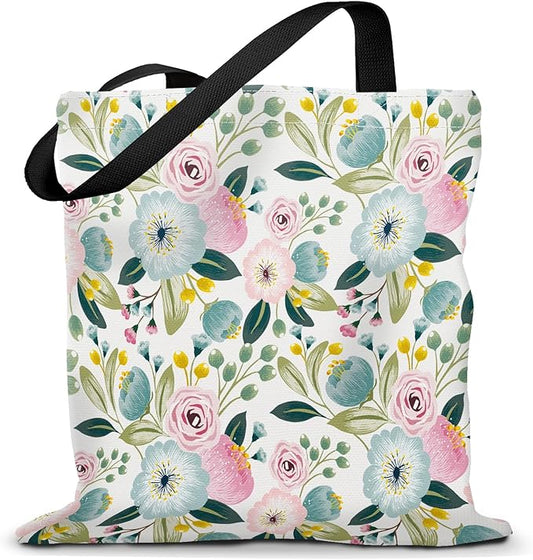 Canvas Tote Bag for Women，Cute Heavy-Duty Shoulder Bag with Zipper Pocket -Travel Tote for Grocery, Gym,Shopping