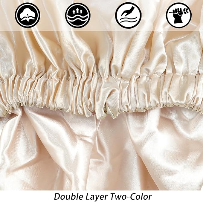 Satin Bonnet Silk Bonnet Hair Bonnet for Sleeping-Slouchy Beanie Hat Satin Sleep Cap for Women's Natural & Curly Hair(Black&Champagne)