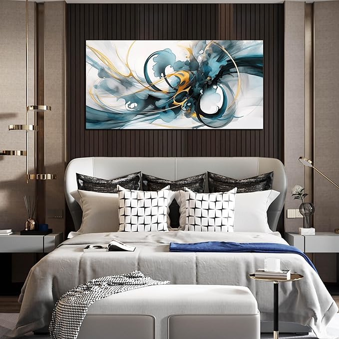 LAOTOART Abstract Painting Canvas Wall Art for Living Room - Blue Wall Decor Bedroom - Modern Wall Art for Office Size 24" x 48"