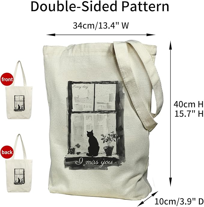 Tote Bag for Women, Reusable Zippered Canvas Bag with Handles Pocket Thick Canvas, for Grocery Shopping Beach Gift