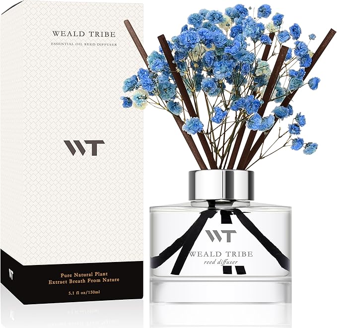 Flower Reed Diffuser Set Cashmere Vanilla Scent for Bathroom Accessories,Christmas Shelf Decor & Air Fresheners, Bedroom Sticks Defusers with 5.1 fl oz Essential Oils, Office Gifts